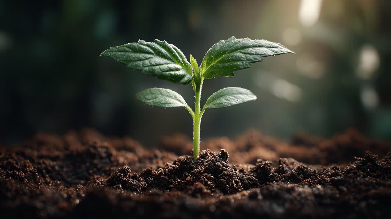 A Journey of Growth: Witness the Transformation of a Young Plant as It Reaches for the Sun in the Warmth of Soil, Symbolizing Renewal and Hope in Nature's Cycle