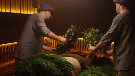 traditional russian banya with herbal steam