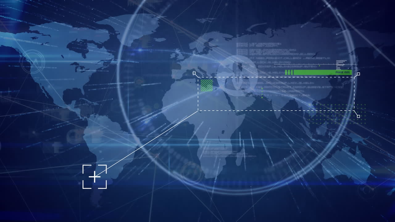 네트워크 연결과 세계 지도를 통한 디지털 인터페이스의 애니메이션