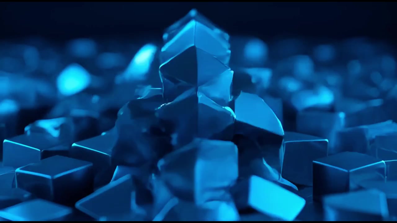 Abstrakt bevægelsesbaggrund af blå metalliske geometriske kuber