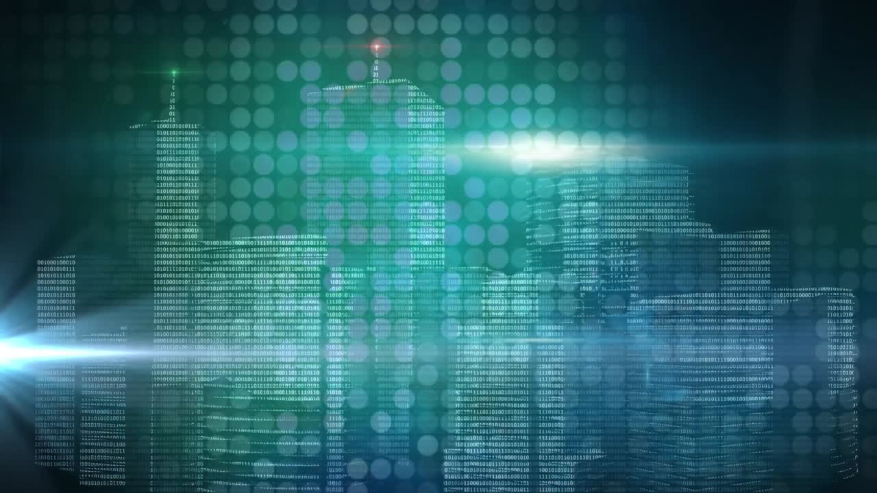 animación de filas de puntos brillantes sobre el modelo 3d de la ciudad