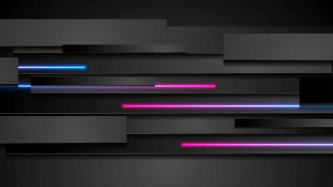 abstract black stripes with blue purple neon glowing light video animation