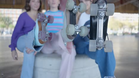 teenage girls enjoying roller skates