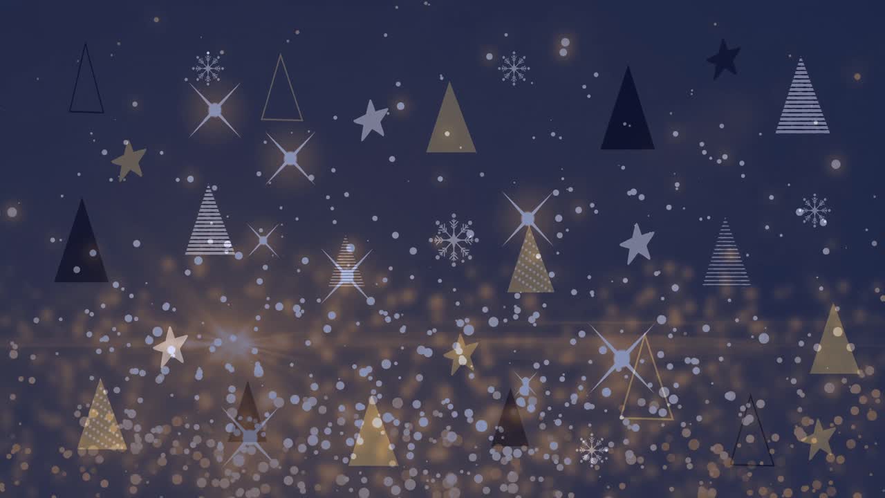 겨울 풍경 에 크리스마스 나무 와 별 들 위 에 내리는 눈 의 애니메이션