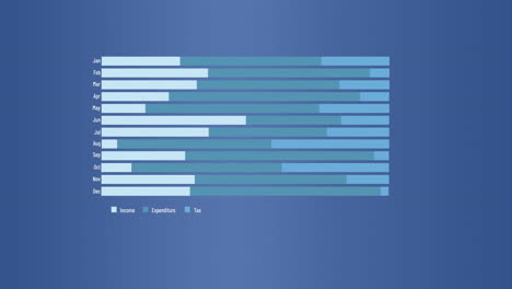animación de diagramas y procesamiento de datos sobre fondo azul