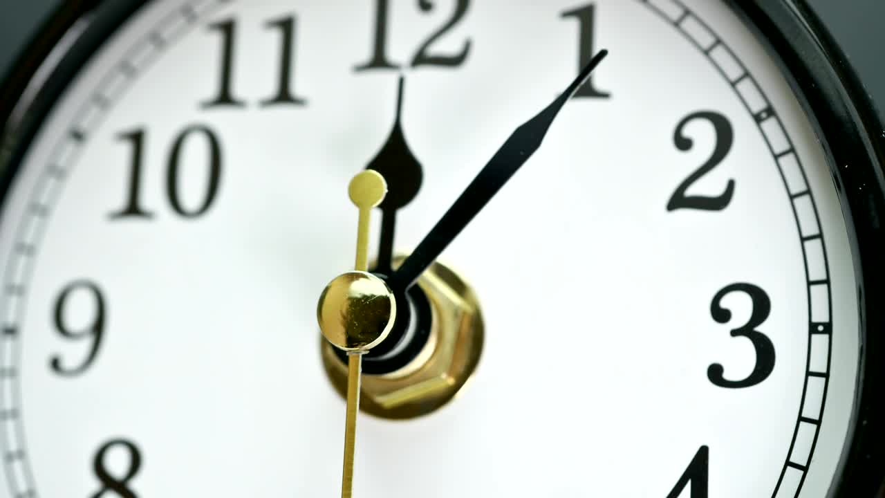 Modern clock face fast time lapse motion. Quick side movements and accelerated minutes arrow ticking timelapse. Time flies in high speed concept. Extreme macro close up. 4k.