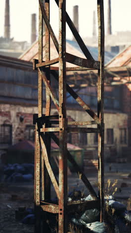 rusty metal structure in an abandoned industrial area