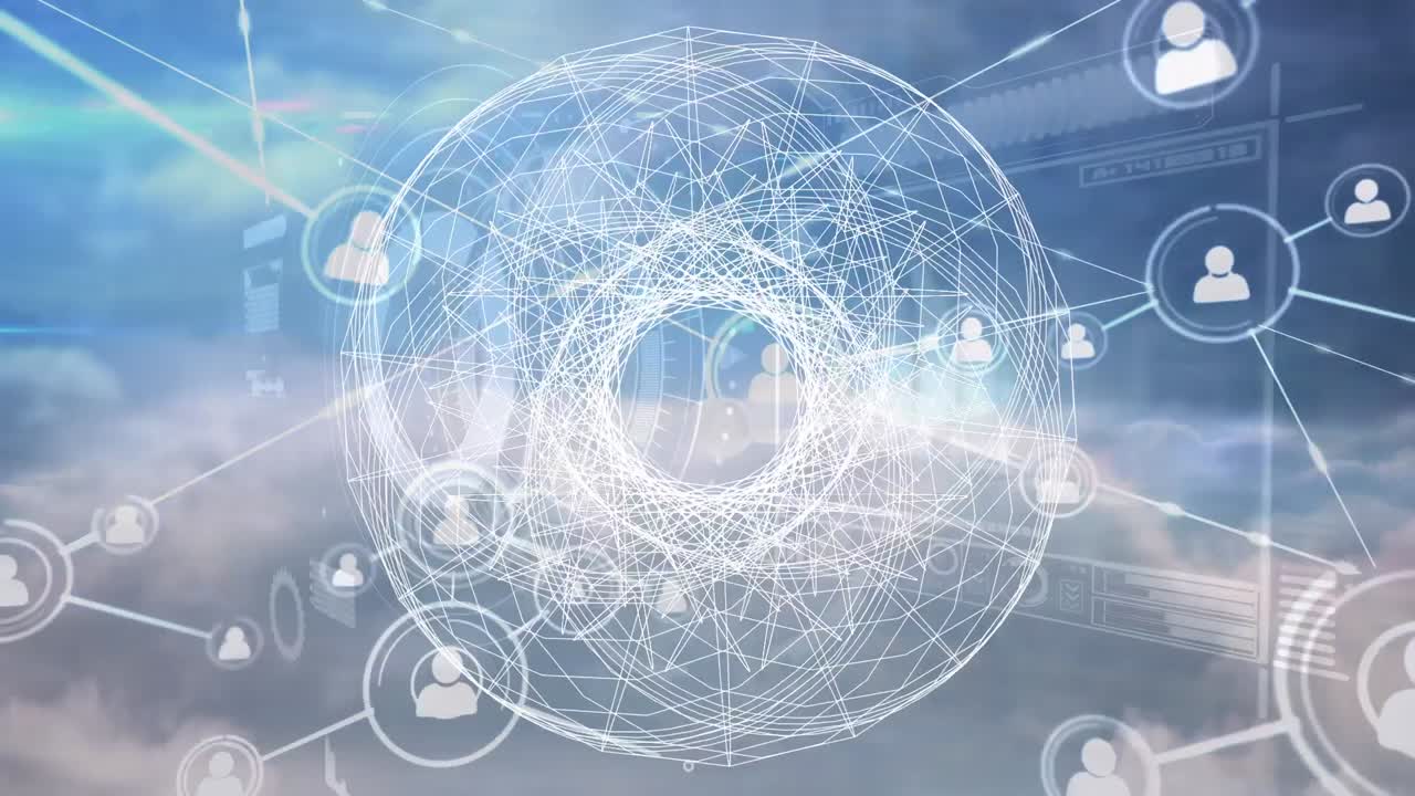 아이콘과 연결의 네트워크를 통해 구름의 애니메이션