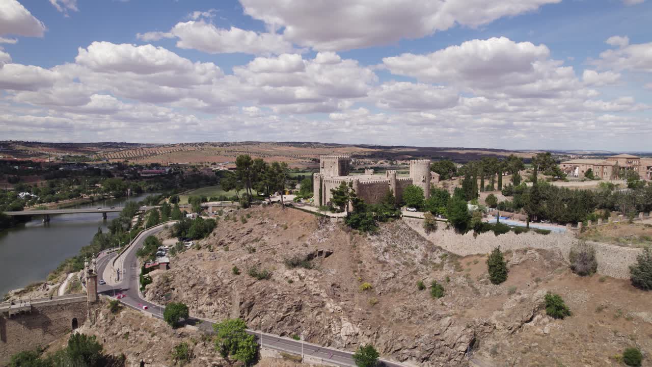 Castillo de San Servando, Toledo: Majestic castle by the Tagus River's banks - aerial
