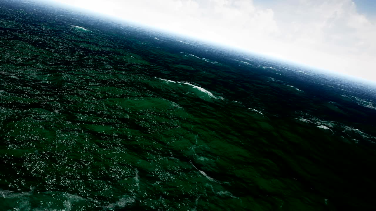 volando sobre el océano tranquilo cielo azul. animación de bucle sin costuras. 4k