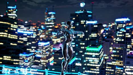 futuristic robot in a night city