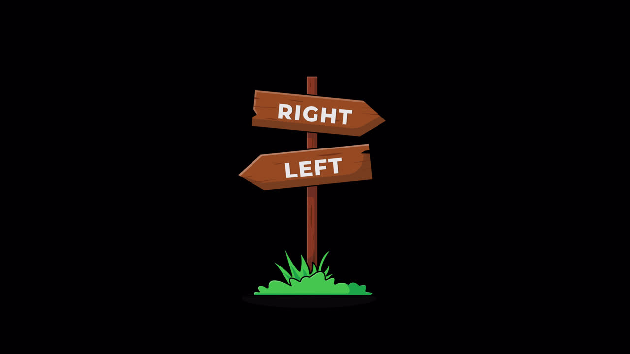 Animated Wooden Signpost with Right and Left Direction Arrows