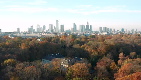 cityscape view of warsaw city during autumn season, poland