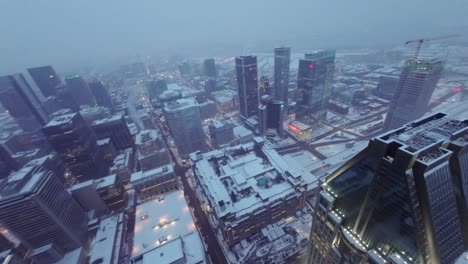 drone view of dorchester square in winter, montreal, canada