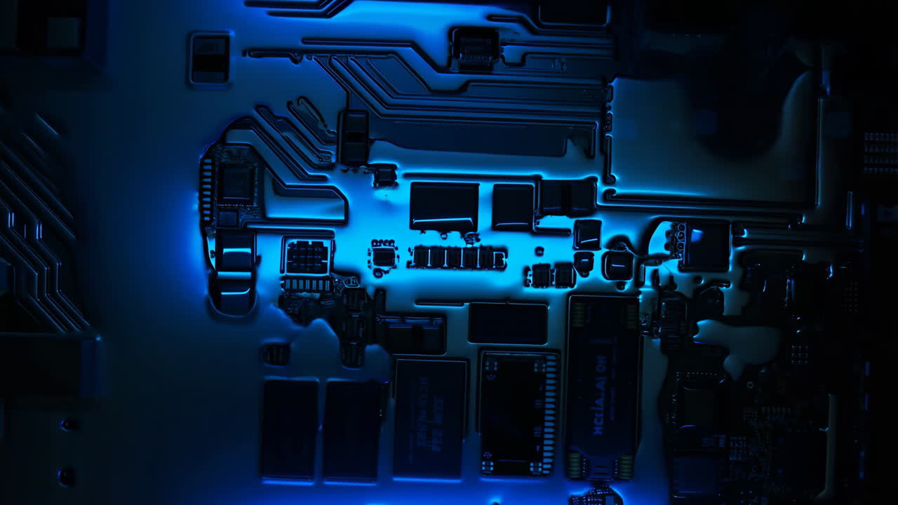 Abstract Blue Liquid-Cooled Circuit Board
