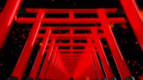 red torii gates in japan, traditional japanese animation, loop,