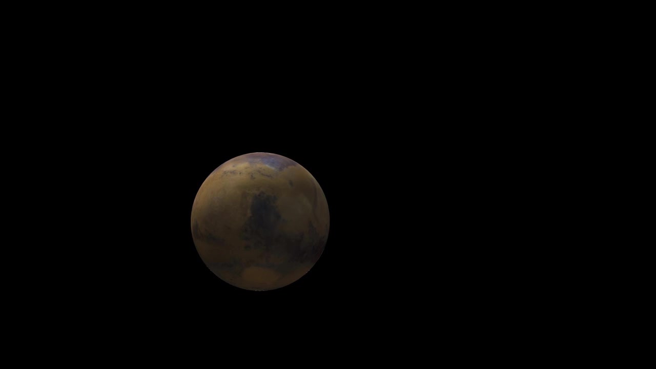 Animation of large spherical Mars body in the universe, isolated on black background