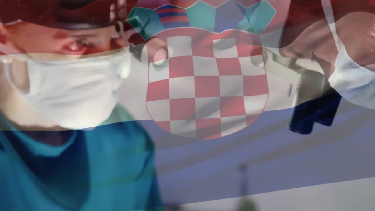 анимация флага хорватии, развевающегося над хирургами в операционной