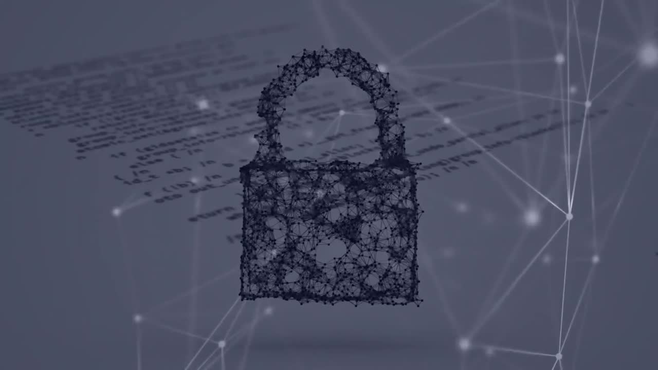 animación del candado de seguridad en línea, redes de conexiones a través del procesamiento de datos