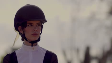 fully equipped brazilian equestrian female in close up