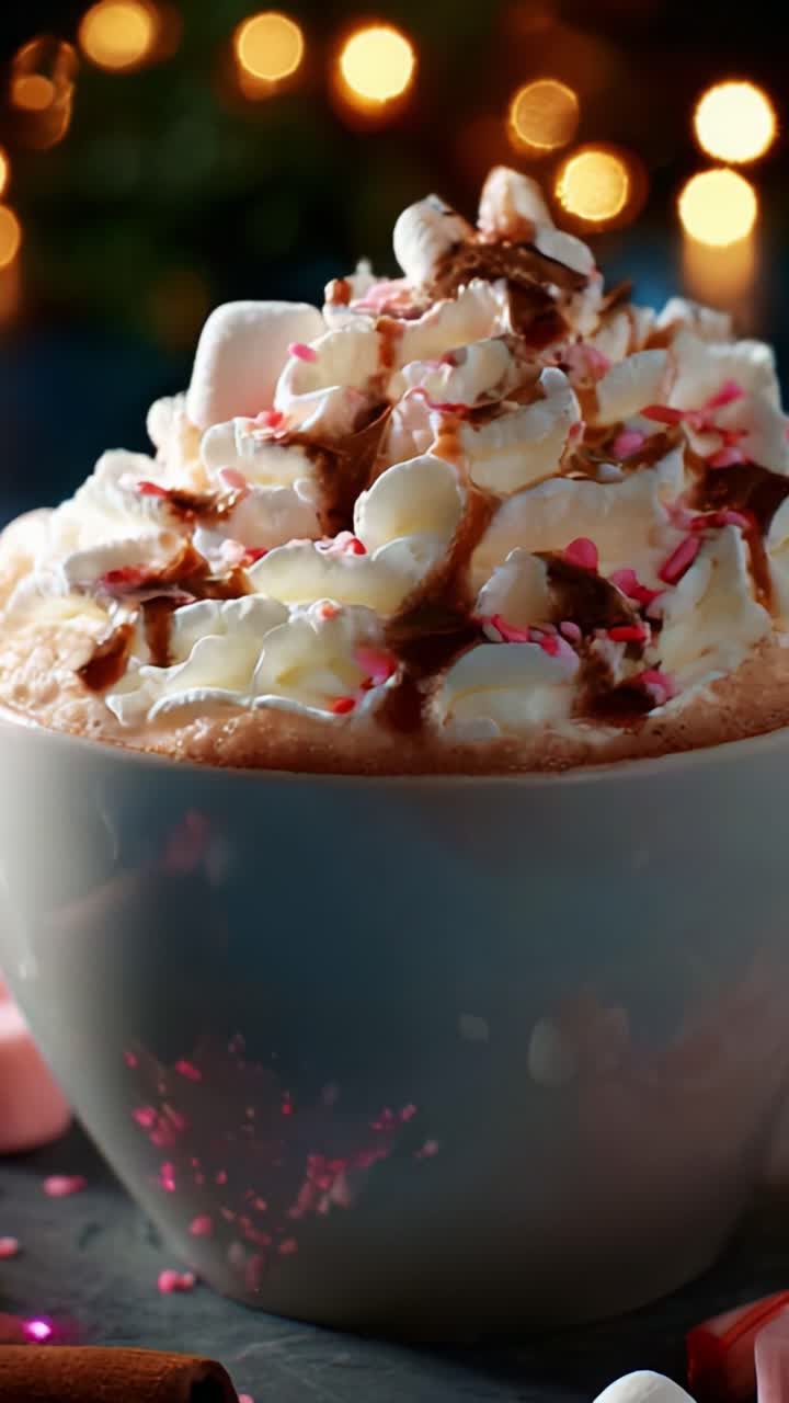 Indulgent Hot Chocolate Delight: A Rich, Creamy Beverage Topped with Whipped Cream, Festive Sprinkles, and Marshmallows for a Cozy Winter Experience Shared Among Friends