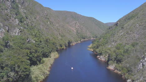 Aerial-of-boating-on-lake-in-South-Africa-for-summer-leisure-fun-and-activity