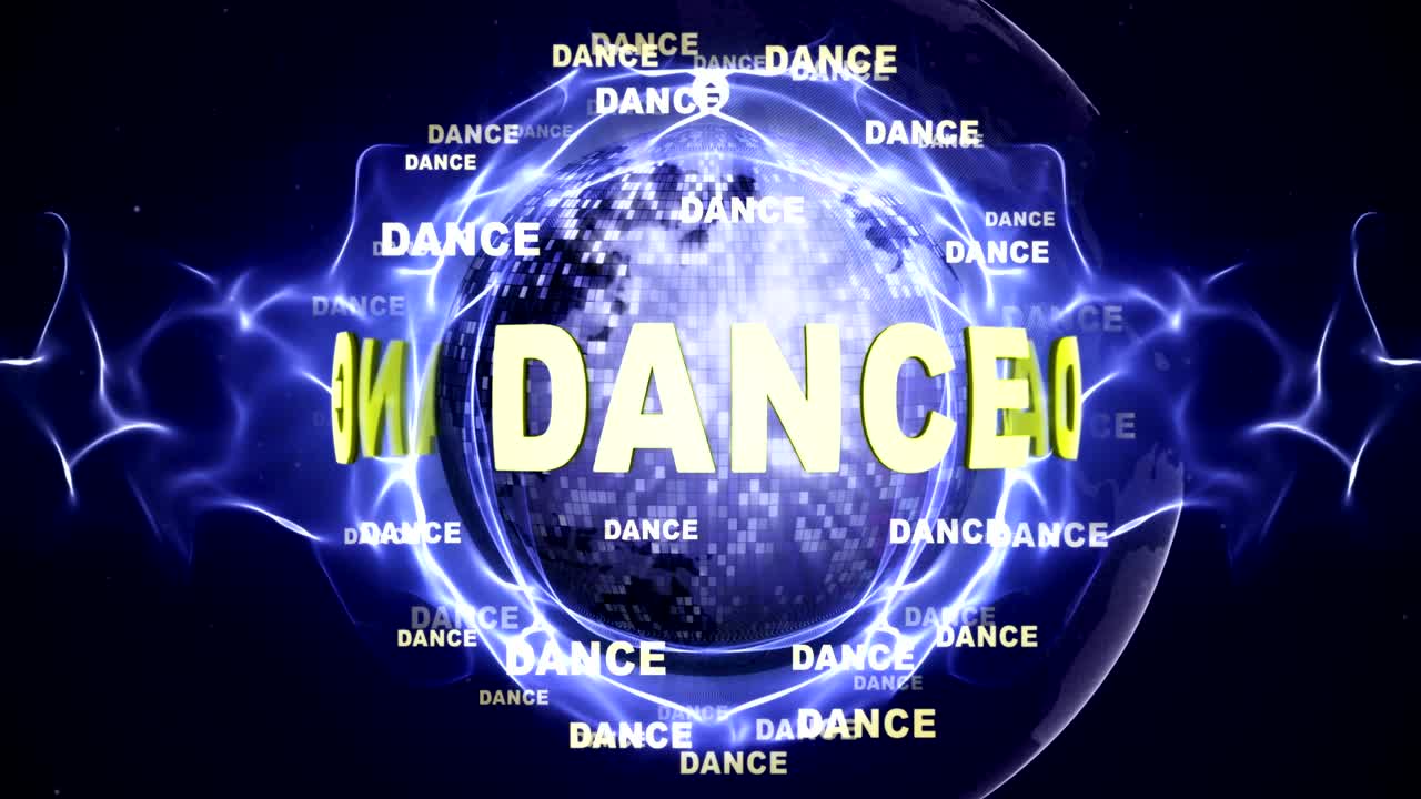 댄스 텍스트 애니메이션과 디스코 공, 루프