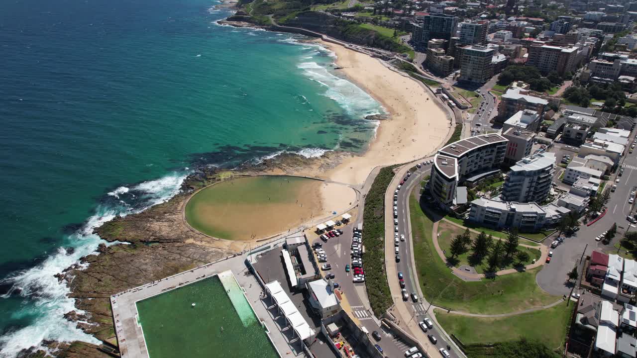 Newcastle Canoe Pool And Ocean Baths In New South Wales, Australia - Drone Shot