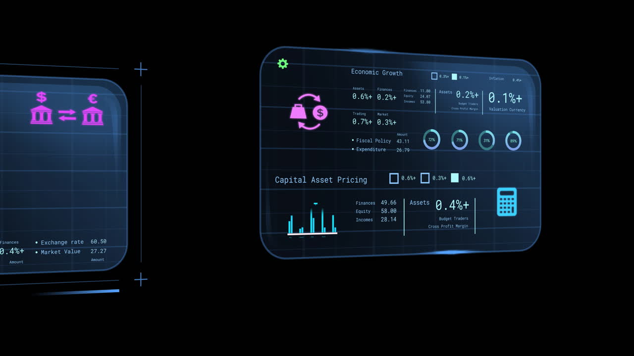 검은색 바탕에 은행 데이터가 표시된 화면의 애니메이션