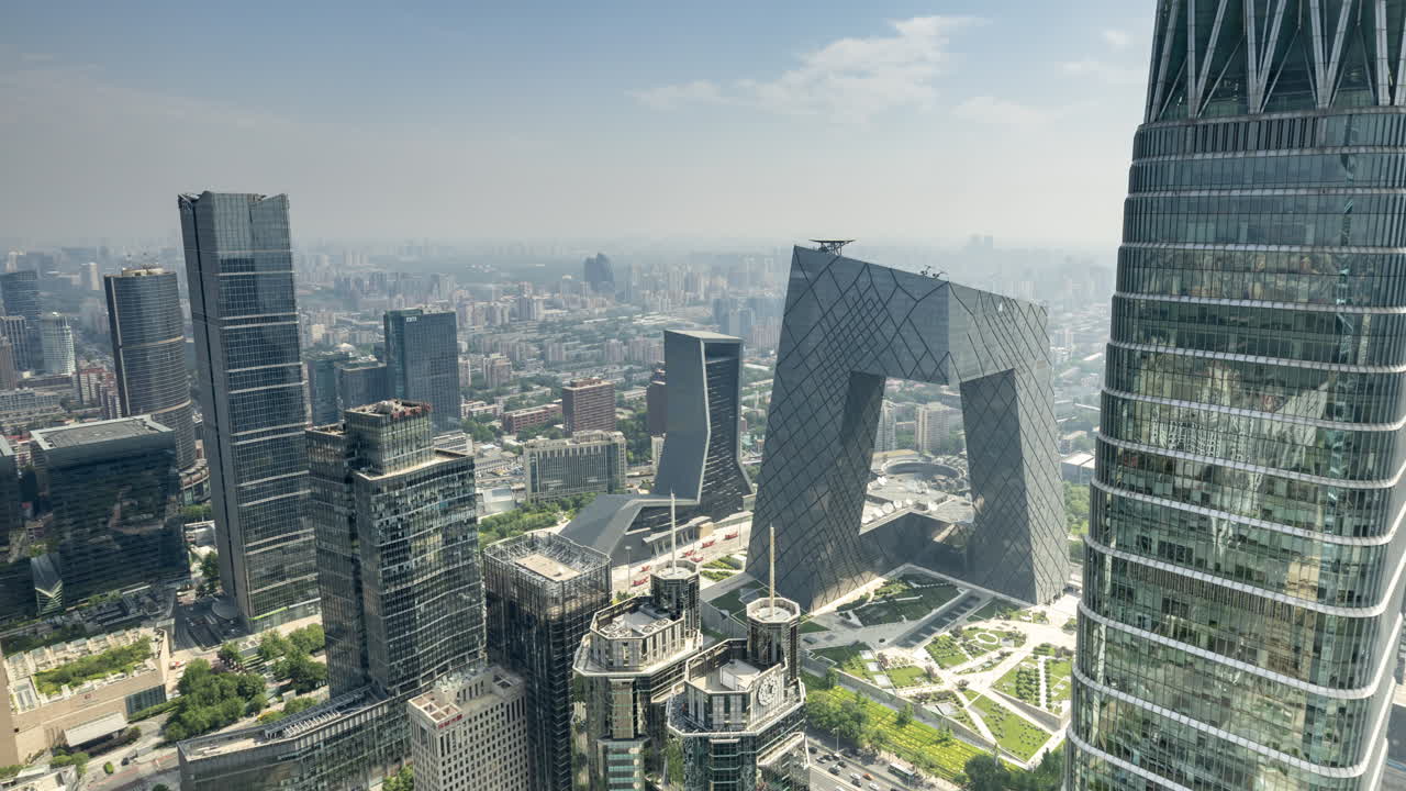 Timelapse of the Beijing city skyline from a high vantage point