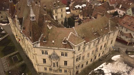 magnificent view of the fortress of the medieval city of sighisoara on winter time