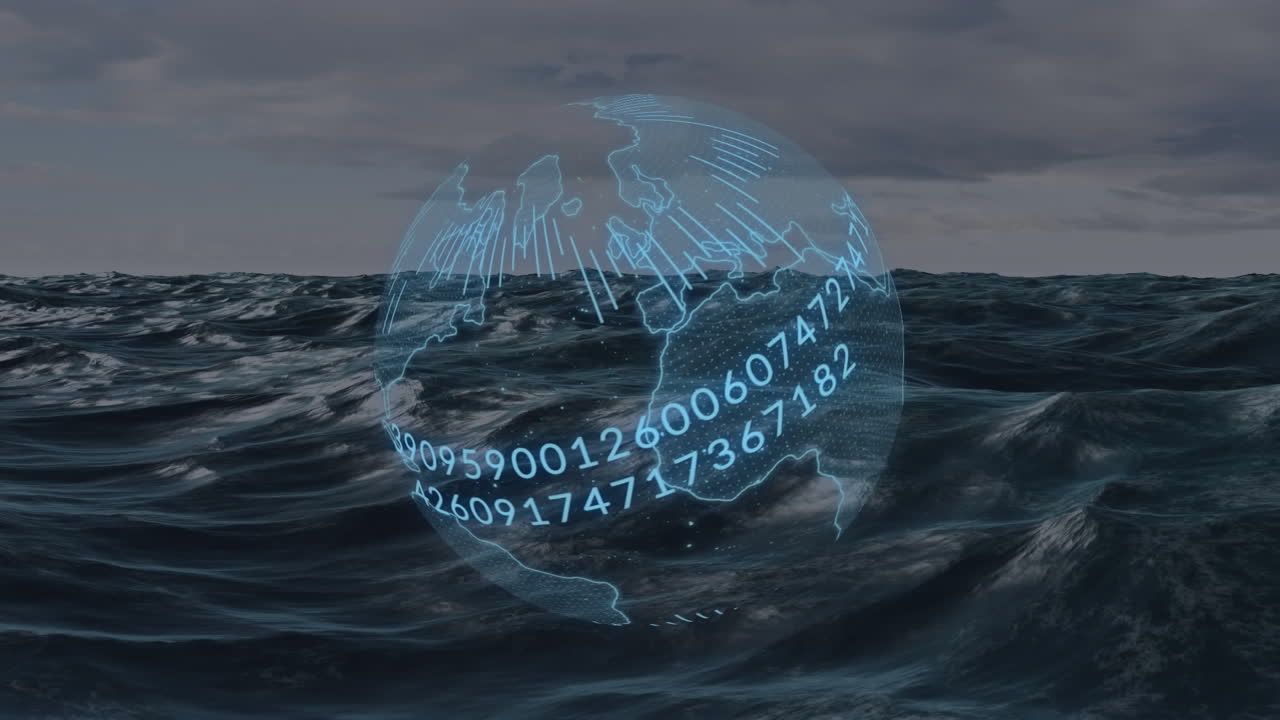 지구 회전의 애니메이션과 바다에서 데이터 처리