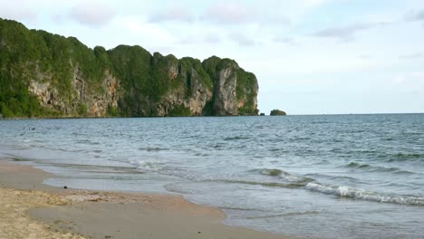 Point-of-view-the-mountain-and-seascape-background-of-the-trip-journeyat-Krabi-in-Thailand-at-clear-summer-day-with-blue-sky
