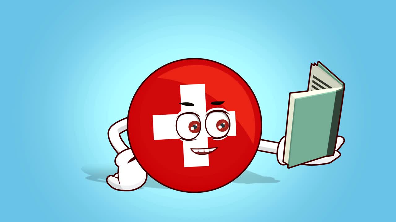 만화 아이콘 스위스 발 얼굴 애니메이션 루마 매트와 함께 책을 읽으십시오.