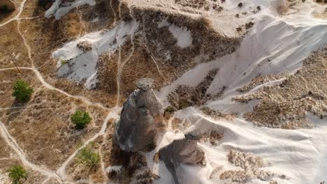 cappadocia turkish volcanic valley rock pillar formations aerial birds eye view