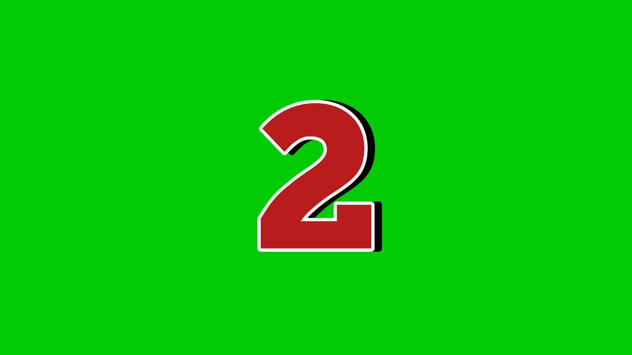 Number 2 symbol sign animation motion graphics cartoon green screen background.Red number reveal on smoke video elements