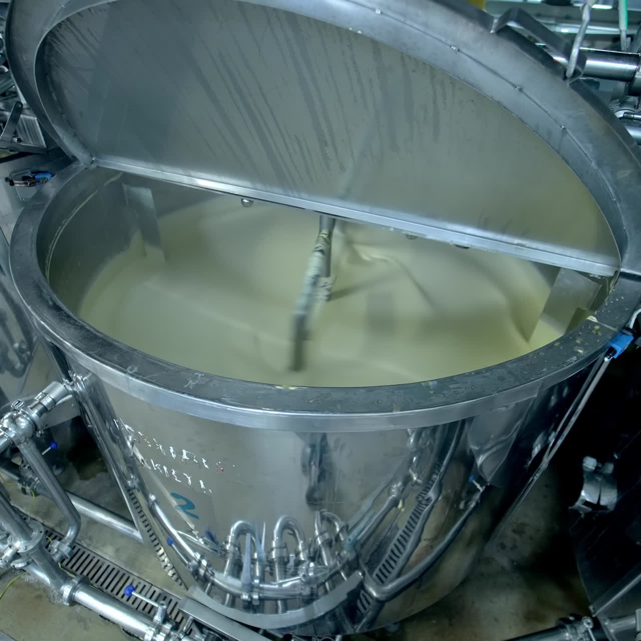 Producing dairy cheesemaking industry. Big factory for making cheese