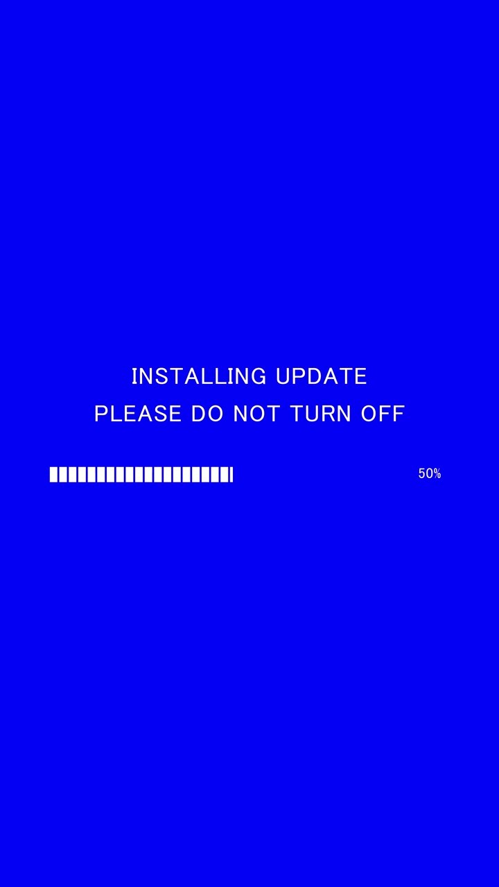 Vertical video of loading progress bar with on-screen text installing update please do not turn off on blue background
