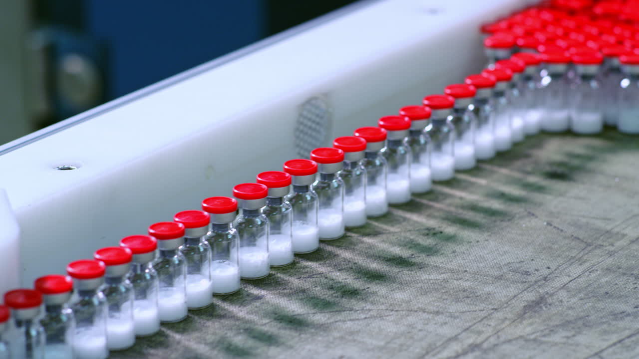 의약품 제조 라인에 있는 의약품 병