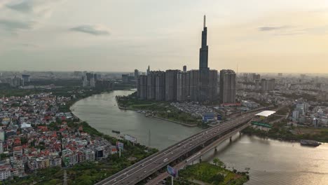hyperlapse of the tallest building in ho chi minh city - vietnam from drone
