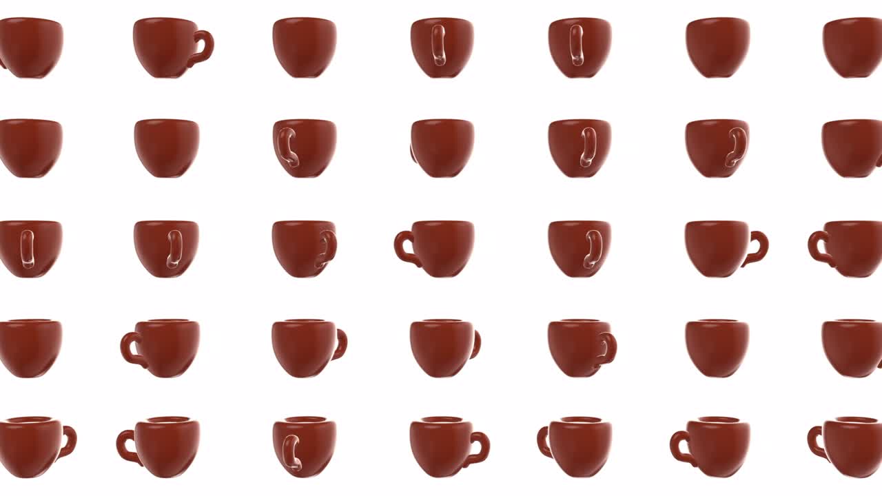 fondo de movimiento abstracto 3d con taza de café o té girada. patrón de animación de bucle de estilo realista de dibujos animados. arte de composición minimalista moderno para proyectos de comida y bebida