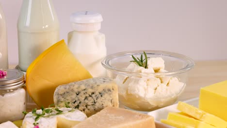 various dairy items arranged on a table