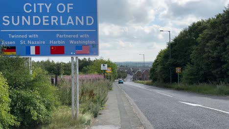 welcome to sunderland road sign north east england uk tyne and wear