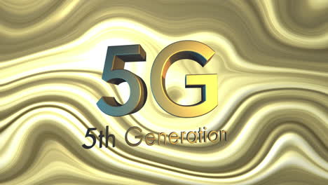 animación de texto de 5g sobre un fondo líquido dorado