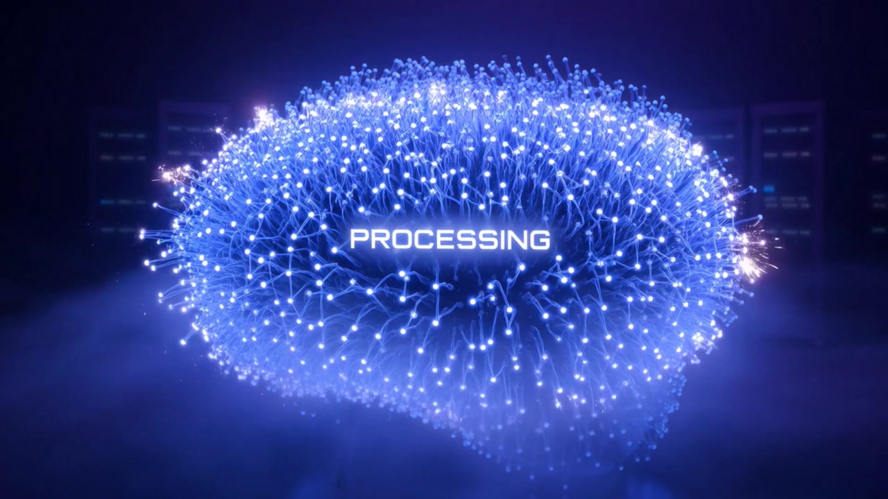 Digital Artificial Intelligence Brain Processing Data in Server Room