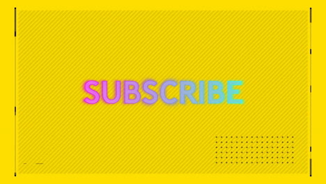 subscribe text animation on yellow background with diagonal lines and dotted pattern