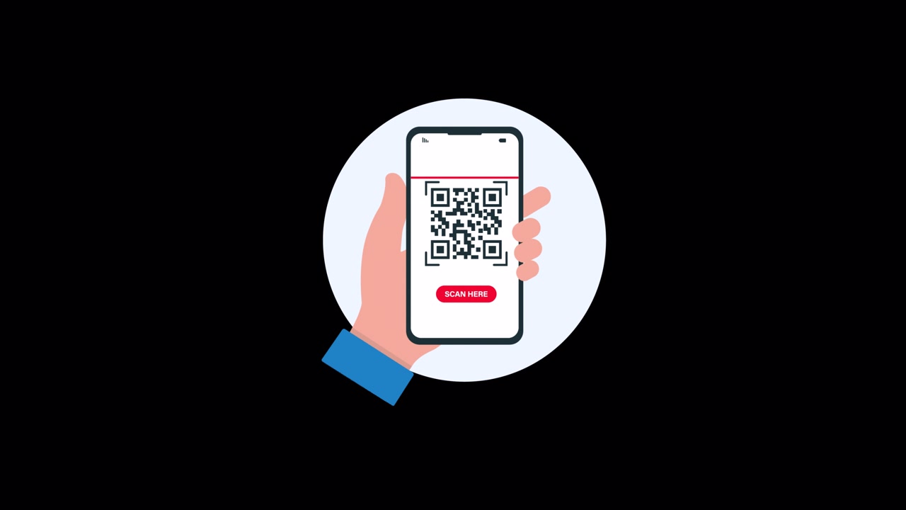 Animated Hand Scanning QR Code on Smartphone Screen