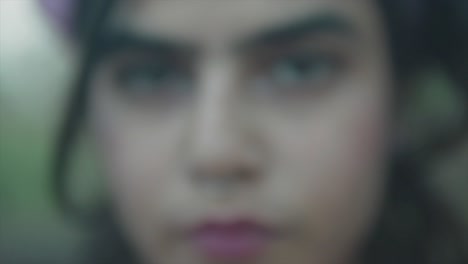 extreme close up of a young pretty indian