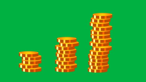monedas caídas apiladas en el fondo de la pantalla verde