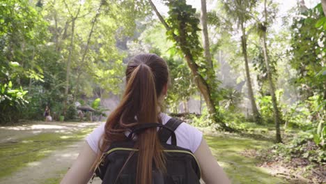 girl travel in nature, slow motion